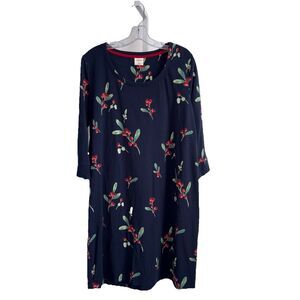 Soma Holiday Holly Berry Pajama Nightgown Navy Blue Red Print Size Medium Winter